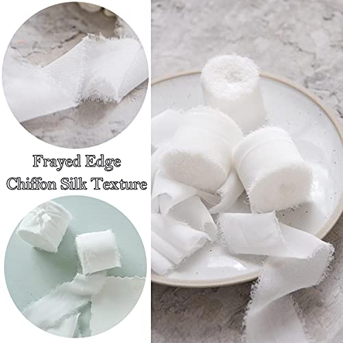15 Yd Fringe Chiffon Ribbon White Chiffon Silk Ribbon For Wedding Invitations, Bouquets, Gift Wrapping(Per Roll 2" X 5.5 Yd) #TOP2