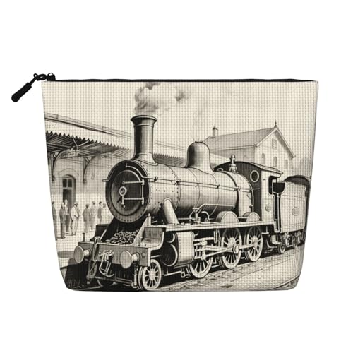 Vintage Steam Train Travel Toiletry Bag for Boys - Cute Small Water-resistant Makeup Bag for Kids & Women - Foldable Cosmetic Organizer Storage Bag for Toiletries Accessories Bathroom Stuff
