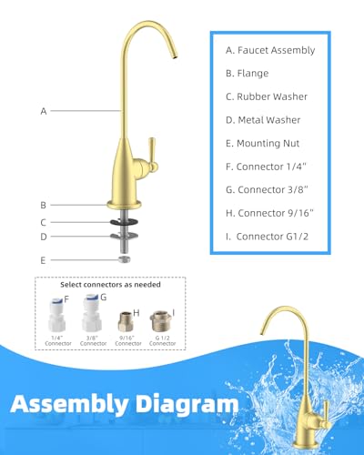 Image of Hibbent Drinking Water Faucet for Bar and Kitchen Sink, Stainless Steel Reverse Osmosis RO Faucet for Under-Sink Filtration System, Brushed Gold Finish