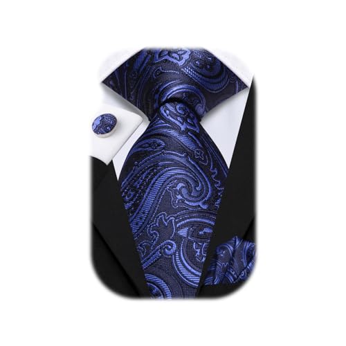 Image of Hi-Tie Men 63inches Tie Set Extra Long Necktie Paisley Tie Pocket Suqare Cufflinks Big and Tall Men Tie