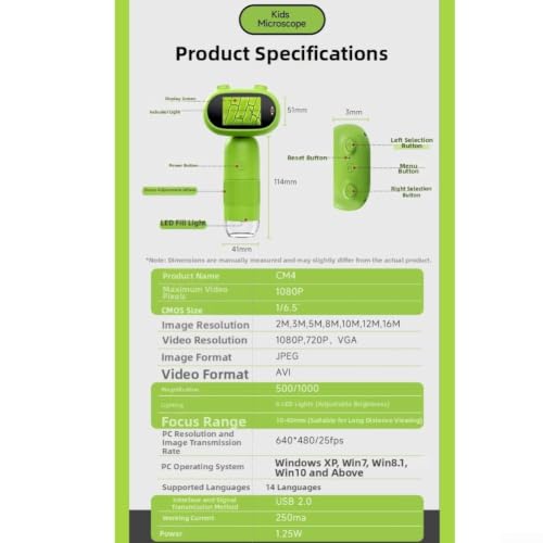 Microscopio digital de 1000x portátil con pantalla y luz de 8 LED 3