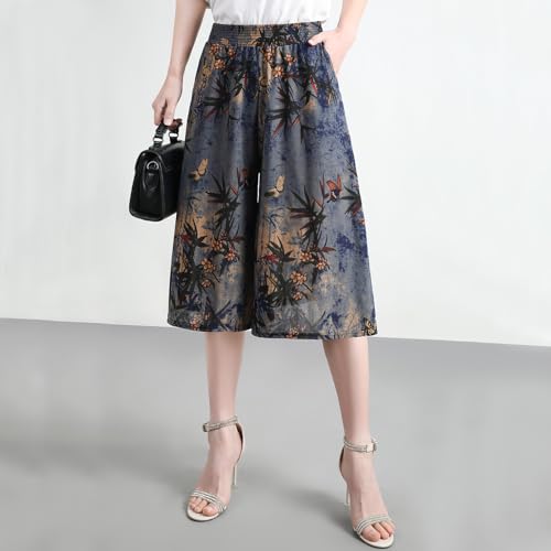 Culotte Pants for Women, Culottes for Women Casual, New Vintage High Elastic Waist Wide Leg Culottes with Pockets4