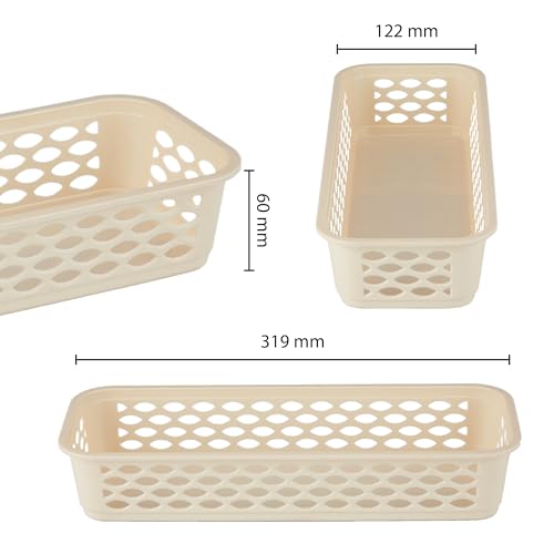 Image of RATAN PLASTICWARE Diana Tray Rectangular-Narrow (Pack of 6) Plastic| 31.9 Cm X 12.2 CmX 6.1 Cm | Storage for Desk Basket /Organizers for Stationery, Jewellery, Tools,Kitchen, Office- Beige