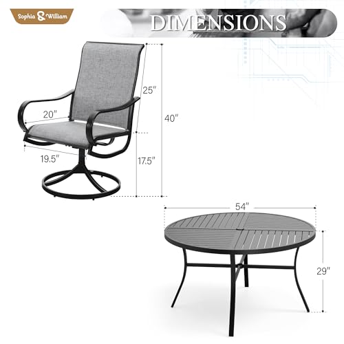 Image of Sophia & William Outdoor Dining Set Patio Dining Set for 6 Round Patio Table and Chairs Set 7 Pieces Patio Set with Swivel Patio Chairs 54 inch Metal Table for Garden Pool All Weather Grey