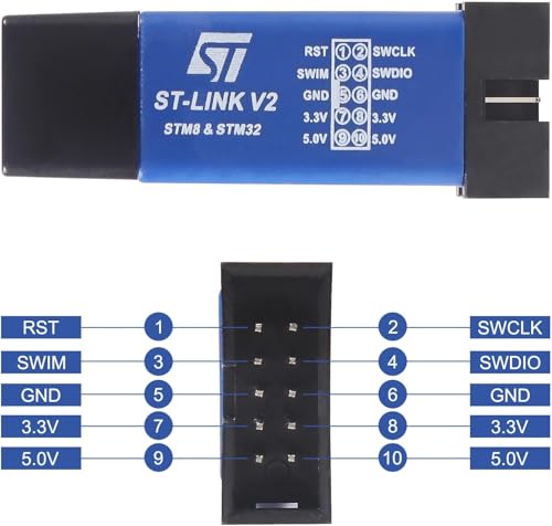 Image of ST Link V2 USB Programmer Debugger for STM8 STM32 with SWIM Interface 5V 3.3V Output and Aluminum Body Compatible with Rduino UNO Development Boards