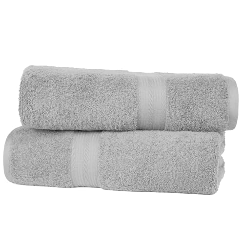 Amazon Basics 2 Bath towel for bathroom, Fade Resistant 100% Cotton Bath Towels, soft absorbent, 2-Pack (70×140 cm), Grey