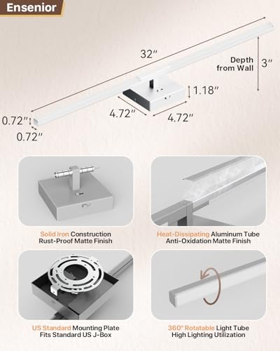 Image of Ensenior Modern Bathroom Vanity Light 32 inch, Built-in Dimmer, 18.5W Dimmable 5CCT Led Bath Lights, Baked-on Matte Grey Vanity Lights for Bathroom Mirror Cabinets Bedroom-FCC & ETL Certificated