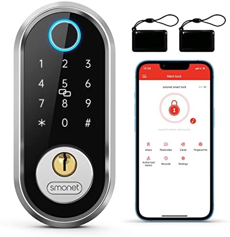 Smart Deadbolt, SMONET Fingerprint Electronic Deadbolt Door Lock with Keypad-Bluetooth Keyless Entry Keypad Smart Deadbolt App Control, Ekeys Sharing, App Monitoring Auto Lock for Homes and Hotel