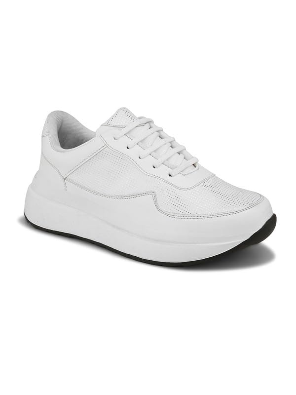 Image of XE Looks White Lace-Up Platform Sneakers | Perforated Upper | Cushioned Insole | Casual & Walking Shoes for Girls & Women