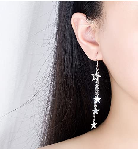 Meteor Star Pendant Tassel Earrings Long Dangle Drop Earrings Gold And Silver Lucky Star Dangle Earrings Lightweight Hypoallergenic Jewelry For Women Girls (Silver1) #TOP2