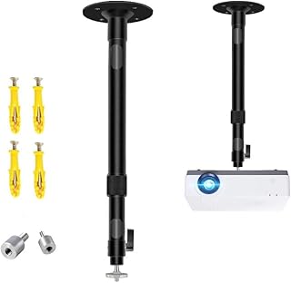 Upgraded Longer Projector Mount, Universal Extending Projector Ceiling Mount with Height Extendable Length 12-24 in / 30-60 cm Black Adjustable 360°Angle Rotatable Drop Ceiling Projector Mount