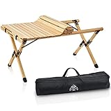 DOM'S CAMPDOOR Mesa de camping de 90 x 60 x 44 cm, pequeña mesa plegable para balcón, jardín, camping, mesa de camping plegable de madera, mesa de jardín plegable, ideal para viajes