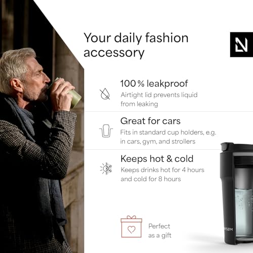 Image of LARS NYSOM Thermo Coffee Mug to go 17oz | Travel Mug 0.5 Liter with Insulation | Leak Proof Stainless Steel Thermal Tumbler for Coffee and Tea on the Go (Carbon Black, 17oz)