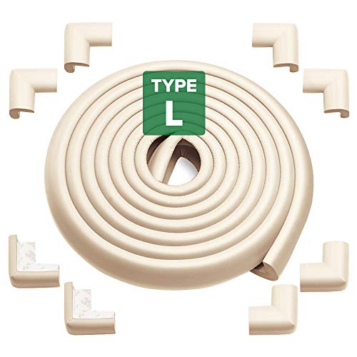 TRITINA Corner y Guardabarros - 14ft (4.3m) [13ft Edge Cushion + 8 Corner Cushion] Protector Premium para niños, Seguridad Infantil, Home Safety 1st Mamami (Leche Blanca)