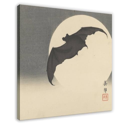 Toile vintage japonaise chauve-souris et lune pour une ambiance zen à la maison