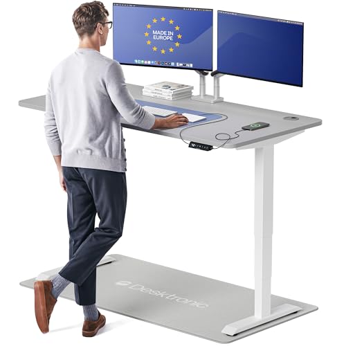 Image of Desktronic HomePro Standing Desk 60x30 - Made in Europe, Ergonomic Sit Stand Home Office Desk, Electric Height Adjustable, Dual Motor, USB & USB-C Charging, Wobble-Free, Touchscreen, 3 Memory Presets