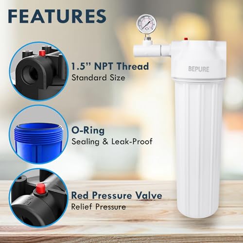 Image of Bepure MF Whole House Filtration System |Main Line Filter| Depth Filtration Technology | Inbuilt Pressure Gauge installed | Reduce turbidity, mud and smell in water