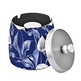 Posacenere da viaggio unico senza fumo con coperchio, in acciaio inox, per fumatori di sigarette, posacenere da esterno, per casa e ufficio, da tavolo, calla naturale, blu reale