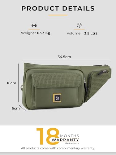 Image of EUME Kinetic Fanny Sling Bag | Waist Bag for Men & Women | Crossbody Waist Pouch with Zippered Compartments & Adjustable Strap | Olive Green