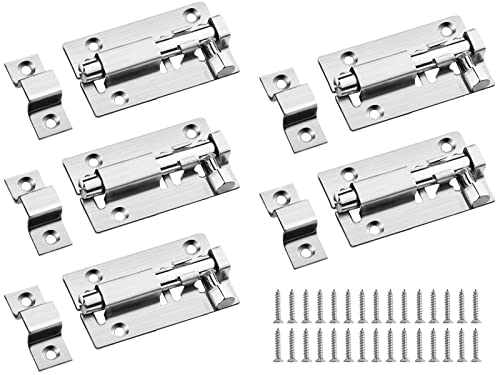 Cerrojo pequeño 5 unidades (2'') cerrojo de acero inoxidable para puerta corredera, cerrojo de seguridad con 30 tornillos para todas las puertas interiores Cover