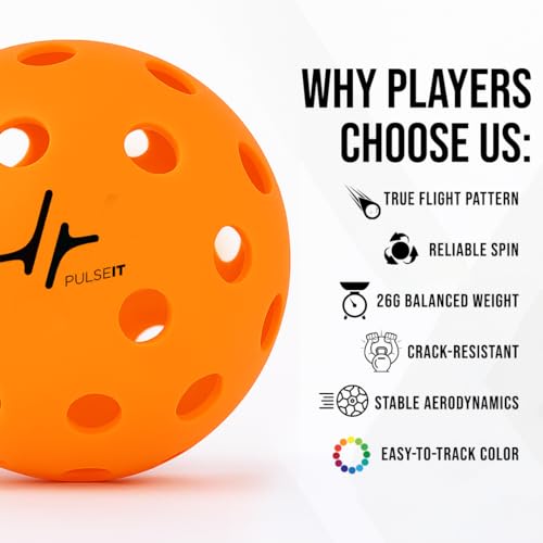 Image of PulseITRally Outdoor Pickleball Balls- Set of 6. 40 Precision Holes, Stable True Flight,Perfect Balance,High Bounce,Durable,High Visibility. Ideal for Tournament,Competition- All Skill Levels (Orange)