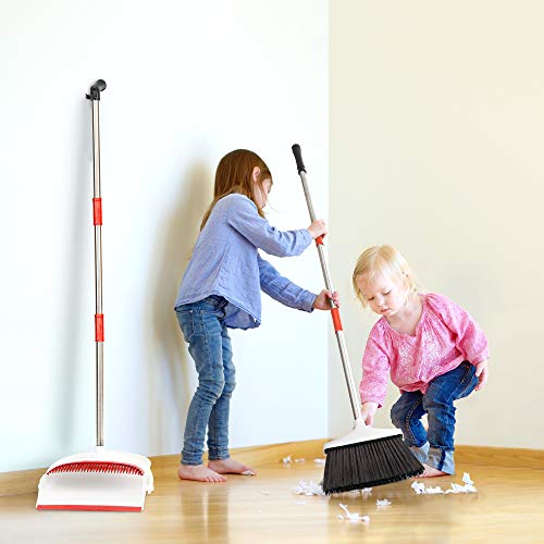 Broom and Dustpan - Broom and Dustpan Set for Home, Kitchen, Floor, Office, Living Room - Upright Standing Long Handle - Self-Cleaning Broom Bristles - Thumbnail 3