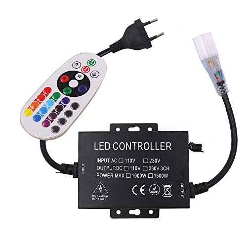 XUANTA Control Remoto IR de 24 teclas + Adaptador de 1500 W Fuente de Alimentación de la UE para Tira de LED RGB Luz de Neón