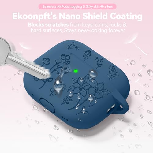 Image of for Airpods Pro 3 Case, Flower Engraved Case Cover Compatible with AirPods Pro 3rd Generation 2025, Soft Silicone Cases with Cute Keychain & Cleaner for Women Girly, Shockproof