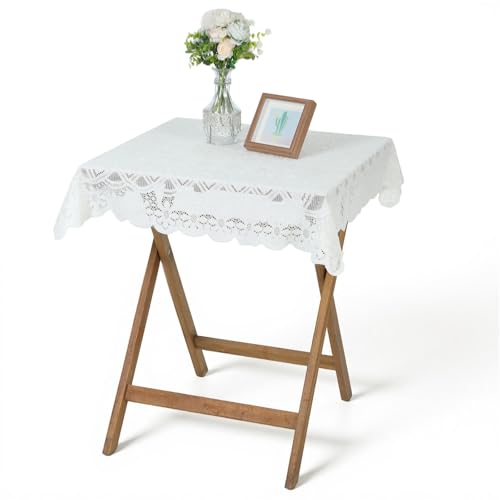 Square Small Table Cloth, Waterproof Heavy Duty Polyester Fabric Washable Table Cover, 35“×35” Decorative Wrinkle Resistant Solid Color Lace Tablecloth for Kitchen Dining Party Camping (Beige)