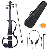 Cecilio Silent Electric Solid Wood Violin Kit with Ebony Fittings, Full Size 4/4 Electric Violin for Beginner and Professional Musicians, Black Metallic