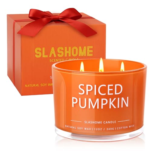 Pumpkin Spice Fall Candle, Large 3 Wick 12oz Luxury Candle, Elega...