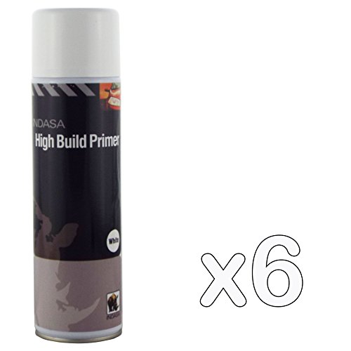 INDASA 6 x White High Build Acrylic Based Primer 500ml Aerosol - Excellent Adhesion