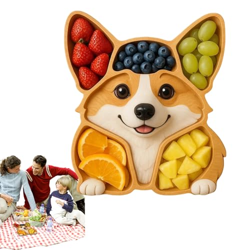 Bandeja de madera para servir aperitivos, plato de comida dividido para aperitivos, embutidos de carne de queso con forma de cara de perro para cumpleaños, primavera, vacaciones, reunión de