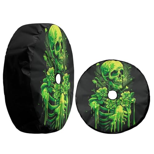 Image of Delerain Spare Tire Cover with Backup Camera Hole Green Skeleton Wheel Covers Waterproof Dust-Proof UV Sun Universal Fit for Trailer RV SUV Truck (18 Inch for Diameter 32 inch-34 inch)