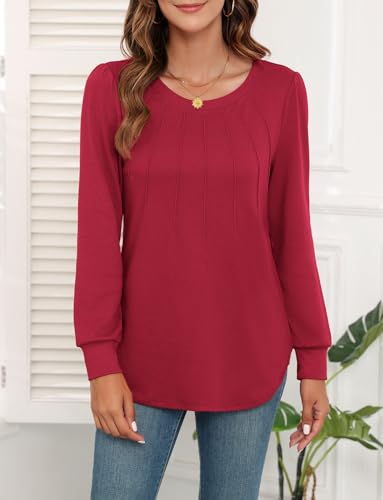 Image of WEACZZY Women Long Sleeve Shirts Crew Neck Tunic Tops Soft Casual Blouses