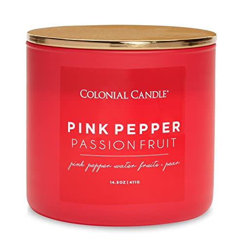 Colonial Candle Pink Pepper Passionfruit Scented Jar Candle, Pop Of Color Collection, 3 Wick, Red, 14.5 Oz - Up To 60 Hours Burn #TOP28