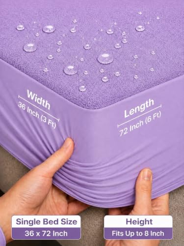Image of Waterproof Mattress Protector 3x6 Feet (36x72) | Elastic Fitted Bedsheet | Soft & Durable Gadda Cover Dustproof By Bharat Griha BG16 (Purple, Small Single 36x72 inch (3x6ft), Mattress Cover)