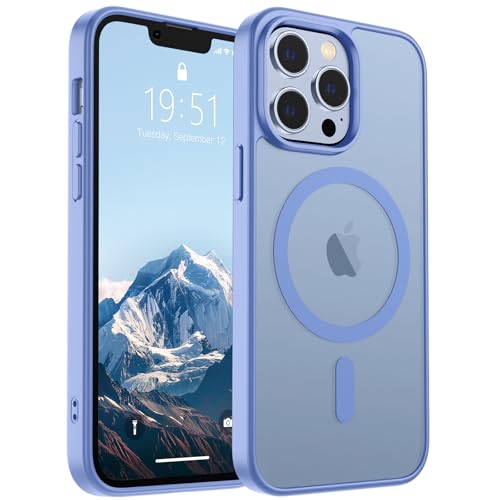 Image of SUPFINE Magnetic for iPhone 13 Pro Max Case (Compatible with MagSafe) (Military Grade Drop Protection) Slim Translucent Matte Shockproof Phone Cover,Blue Purple