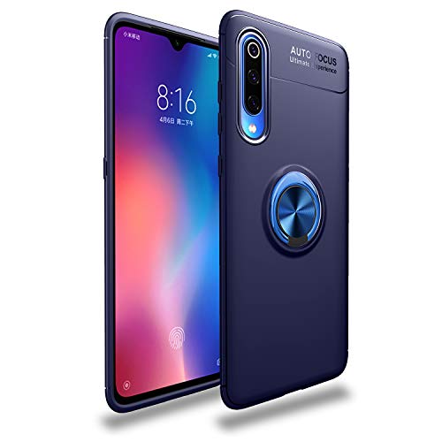 Funda Compatible con Xiaomi Mi 9/Mi 9 SE Teléfono Móvil Silicona Bumper Case Caja con Anillo Giratorio de 360 Grados Rotaria Ring Holder Protectora Caso (Blue, Xiaomi Mi 9)