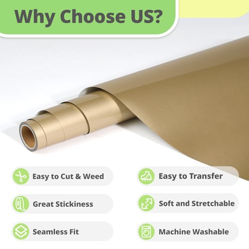 Image of HTVRONT Champagne HTV Vinyl Roll - 12 inch x 10ft Champagne Gold Iron on Vinyl for Cricut & Silhouette Cameo, Heat Transfer Vinyl Rolls for t Shirts - Easy to Cut & Weed for Heat Vinyl Design