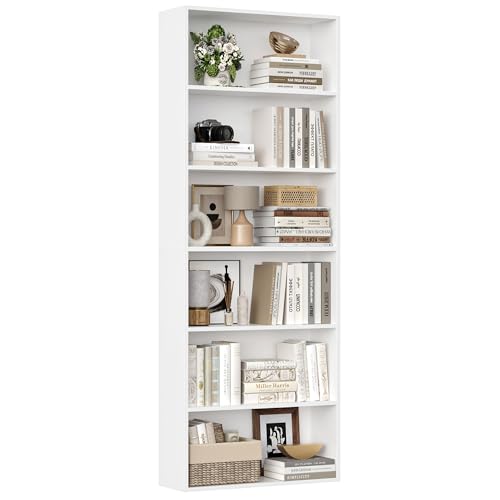FirFurd Estantería Madera, Librería con 6 Baldas, Libreria Libros, Almacenaje, Muebles de Salón, (Blanco)