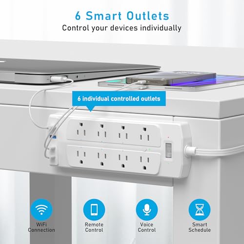 Image of 2 Prong Smart Plug Power Strip, Yozisital 2 Prong to 3 Prong Outlet Adapter, Surge Protector 2000J, 5 FT Flat Plug Extension Cord with 8 Outlets 4 USB Ports(2 USB C), Wall Mountable, White