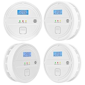 4 Packs Smoke & Carbon Monoxide Detector Battery Operated,2-in-1 Smoke Detector Carbon Monoxide Detector Combo,Smoke Alarm with Digital Display for Home