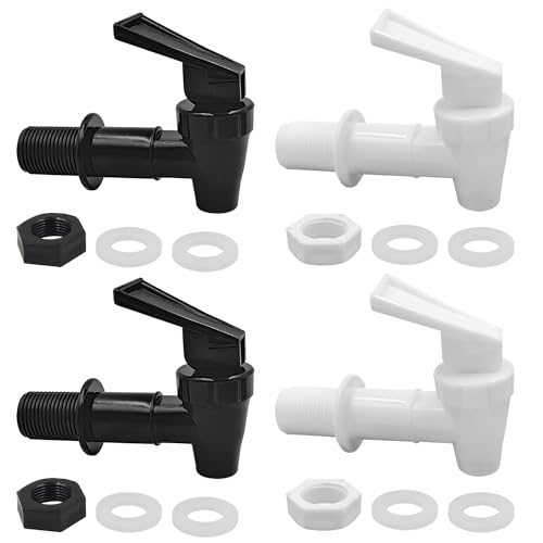 4 Sets Replacement Cooler Faucet Spout for 5 Gallon Jug Reusable Plastic Spigot for Beverage Dispenser Water Beverage Lever Pour Dispenser Valve Gravity Water Spigot White & Black