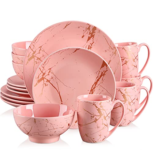 LOVECASA Pink Dinnerware Set for 4, 16 Piece...