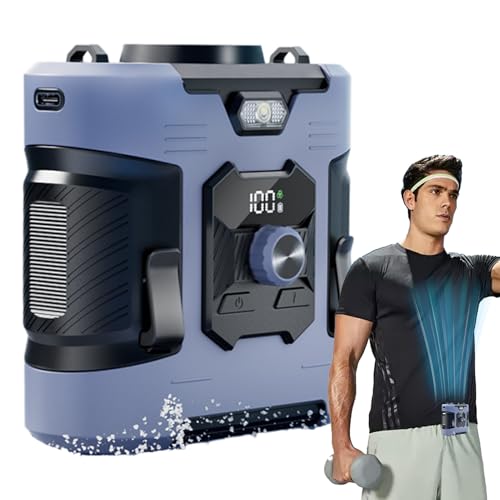 zwxqe Ventilador de cuello, ventilador de cinturón ajustable de 100 velocidades, aire acondicionado personal silencioso, linterna de viaje para camping, mochilero, escritorio, hogar, senderismo