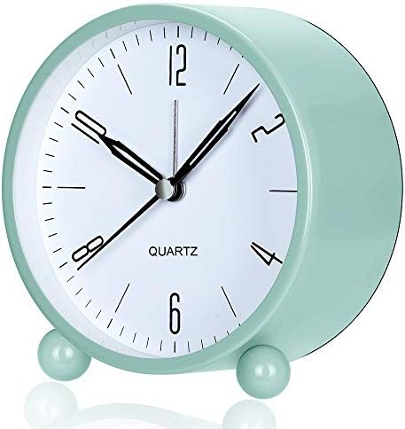 OUTWIT Analog Alarm Clock, 4 inch Super Silent Non Ticking Small Clock with Night Light, Battery Operated, Simply Design, for Bedroom, Bedside, Desk, (Green)