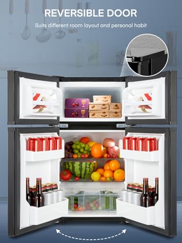 Mini Fridge with Freezer for Bedroom, 3.1 Cu.ft Double Doors Small Refrigerator with Ice Tray, Removable Shelves, Temperature Control Mini Refrigerator for Dorm and Office - Image 5