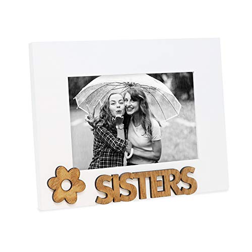 Isaac Jacobs White Wood Sentiments “Sisters” Picture Frame, 4x6 inch, Photo Gift for Family, Display on Tabletop, Desk