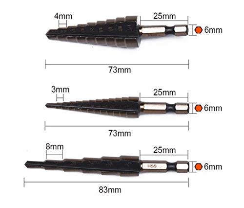 HARDEN 614173 metal step drill bit set 3pcs 3/16"-3/4" titanium coated - Image 3